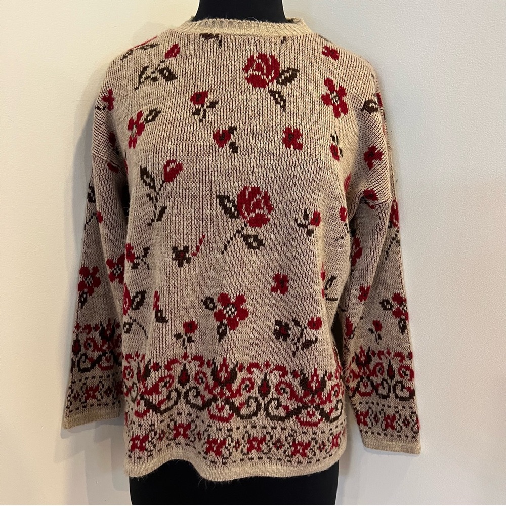 Vintage Sasson Women’s Floral Grandma Knit Acrylic Sweater USA Large